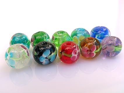 Amazon とんぼ玉 10個セット 8mm玉 ガラスビーズ 水中花 カラフル ホーム キッチン