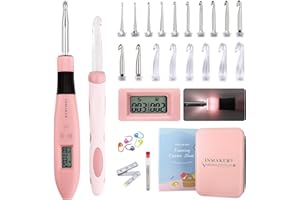 INMAKER Light up Crochet Hook Set, 18in1 Lighted Crochet Hook with Counter, Crochet Needles Gifts for Beginners, Arthritic Hands(2.0-14.0mm)