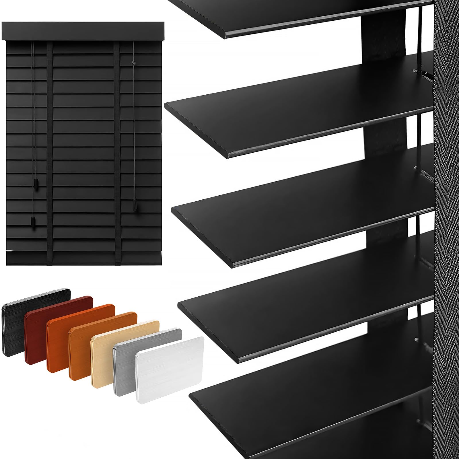 Photo 1 of 2" Slats Wood Blinds for Indoor Windows: Solid Wooden Blackout Blinds & Shades,Black Out Privacy Horizontal Blinds for Home Bedroom Bathroom Living Room Windows and Doors 31.5" WX64 H Black