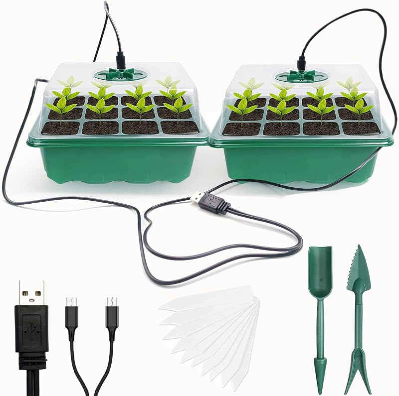 VDYXEW Seed Trays Propagator with Lights 24-Cell 0.8mm PVC 2 Pack