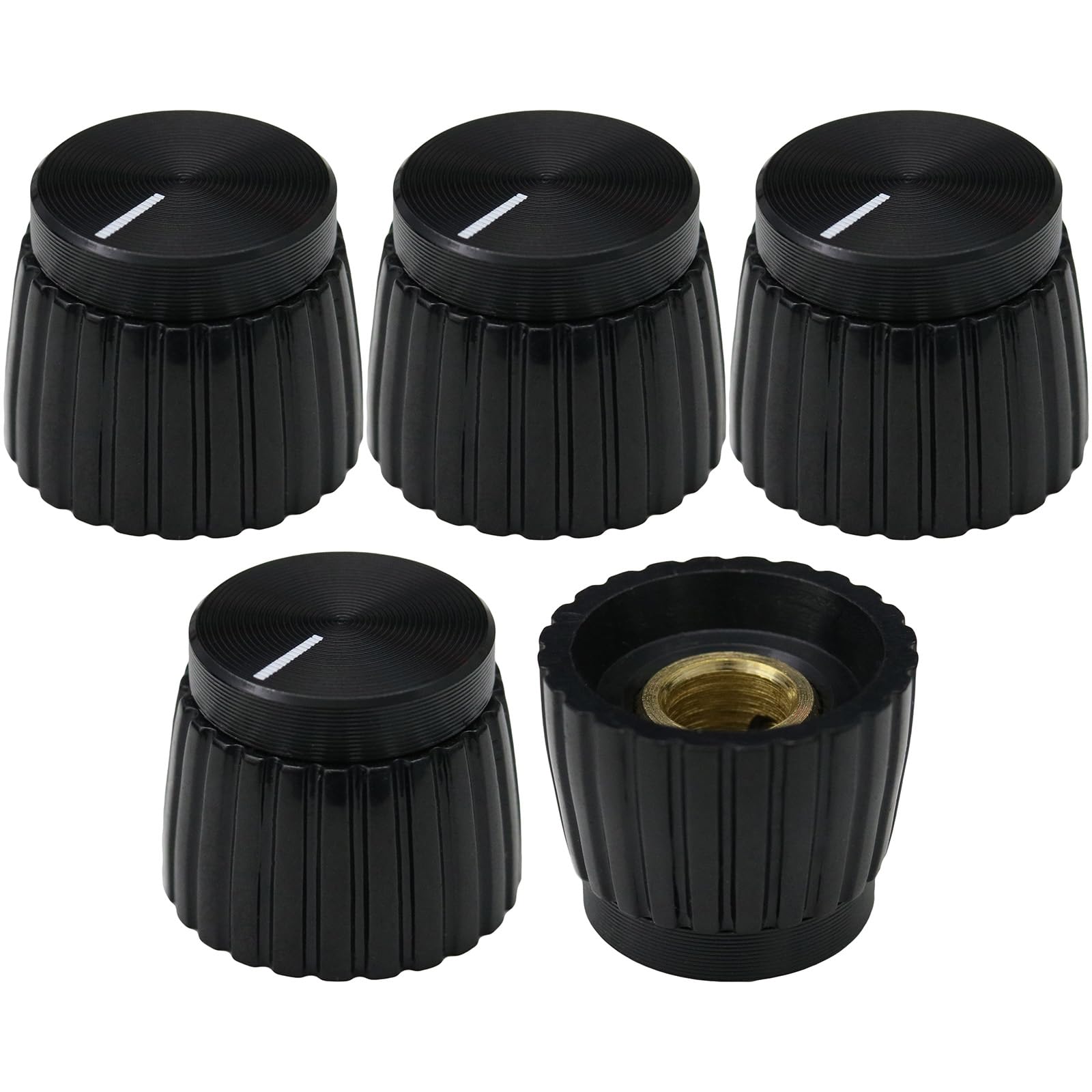 6.4mm Round Hole Metal Cap Marshall Style Guitar Amplifier Control Knob Pack of 5 (Black)