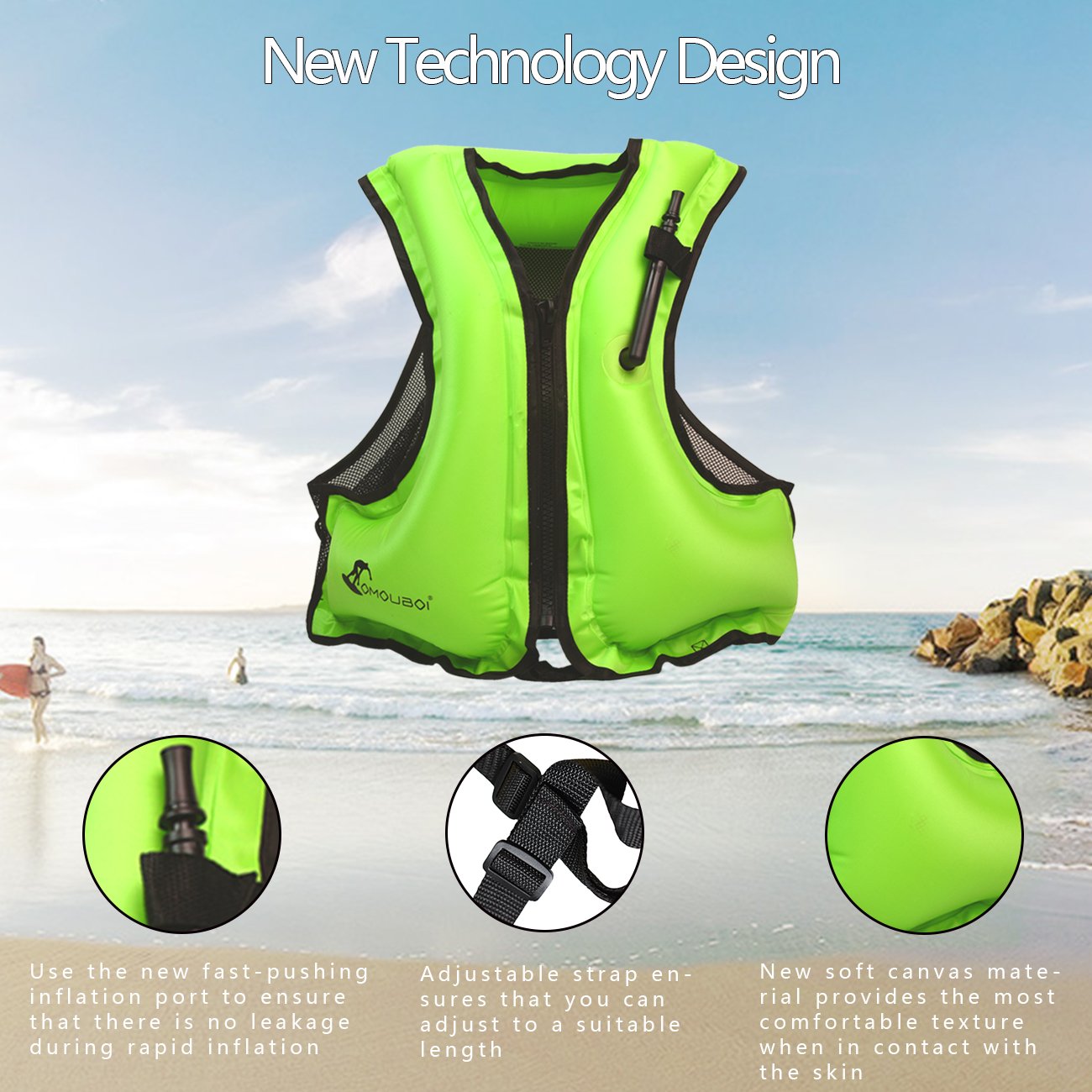 B07fl6ttht ライフ シュノーケリング用 シュノーケルベスト Omouboi インフレータブル 水泳ベスト ライフジャケットフローティングベスト 一番の贈り物