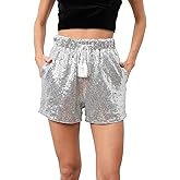 GRTXIN Women's Sequins Shorts High Waist Elastic A Line Sparkly Clubwear Night-Out Shorts