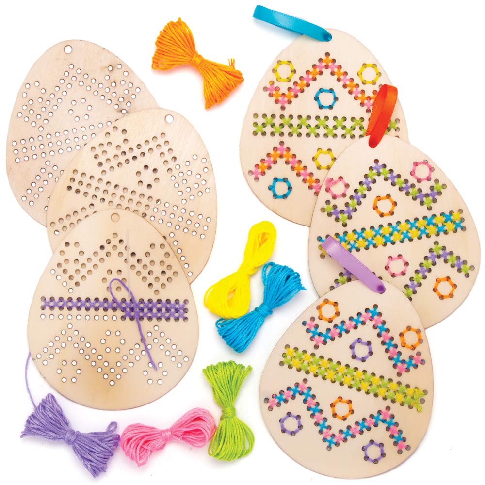Baker Ross Easter Egg Wooden Cross Stitch Decorations - Pack of 5, Easter Crafts, Craft For Kids (AT433)