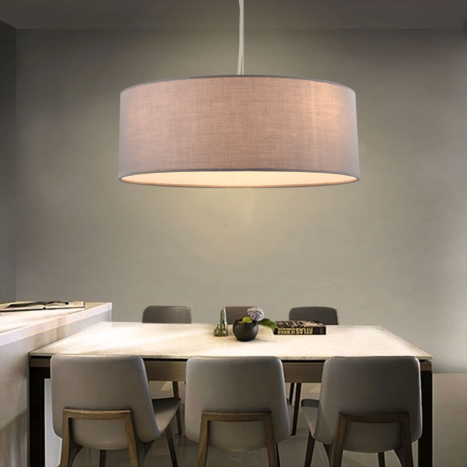 Deckenleuchte Sparksor Stoff Deckenlampe Schwarz Rund Pendelleuchte Für Wohnzimmer Schlafzimmer Küche Esszimmer Durchmesser 50cm Chrom Matt