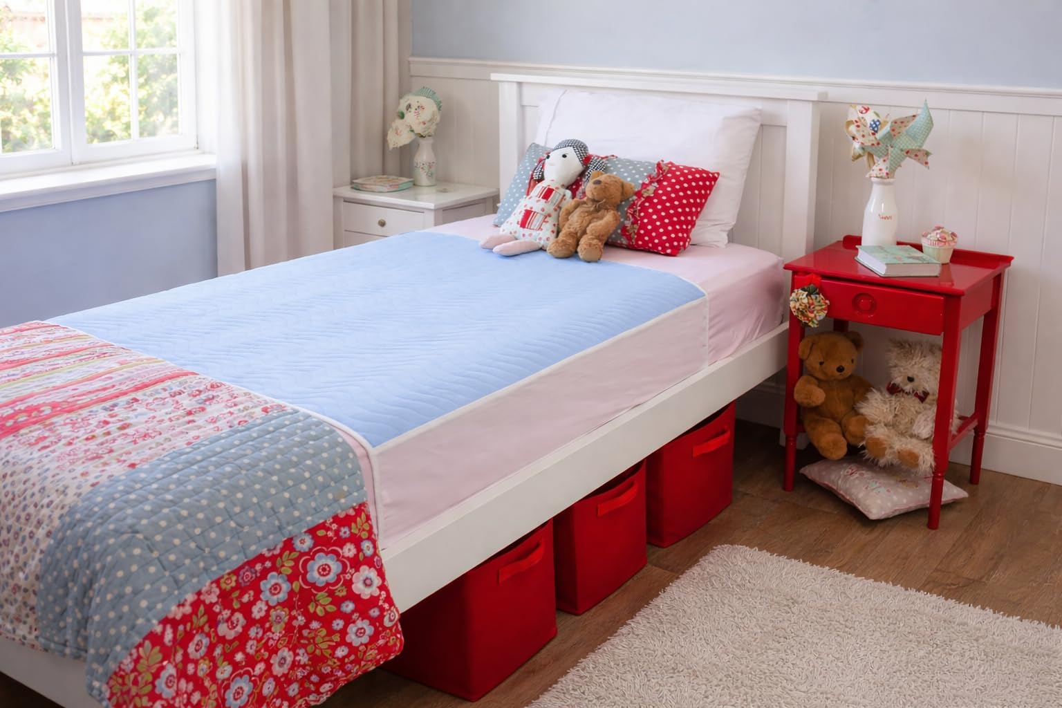 Washable Bed Protector/Pad with Tucks, Blue - Pack of 1