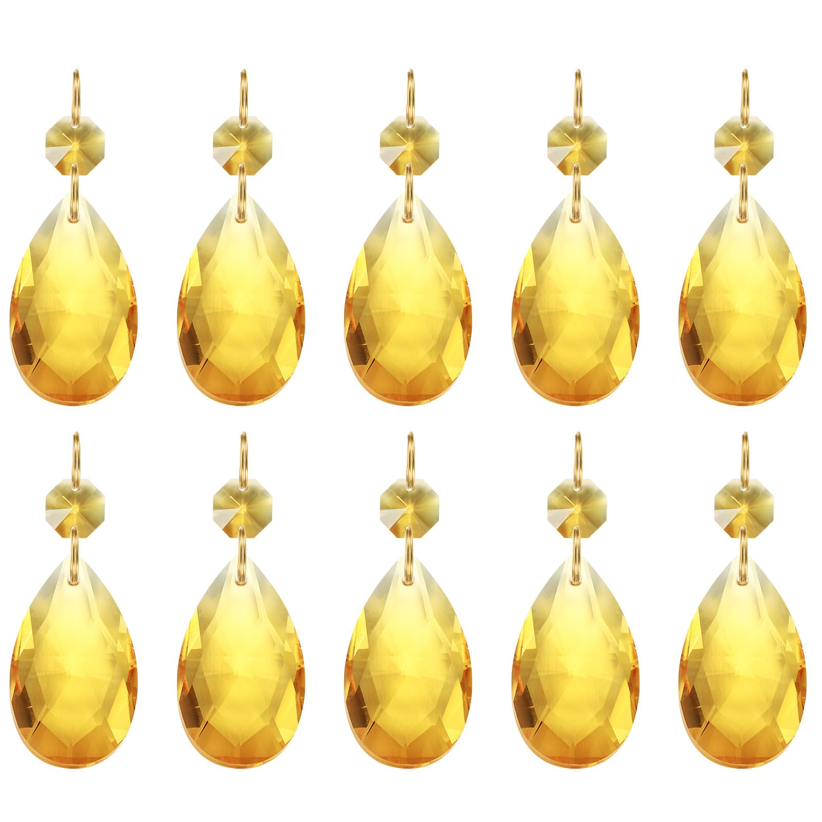PATIKIL Teardrop Crystal Chandelier Pendants Beads, 10 Pack 60mm Length 38mm Chandelier Prisms Parts Ornaments Hanging Beads for DIY Arts Crafts Decoration, Gold Tone