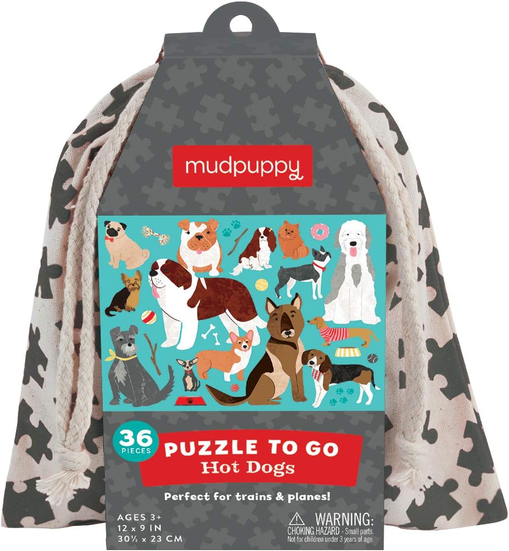 Mudpuppy Hot Dogs to Go Puzzle, 36 Pieces – Great for Kids Ages 3+ - Perfect for Travel, Easy Clean-Up, Packaged in Secure, Reusable Fabric Bag