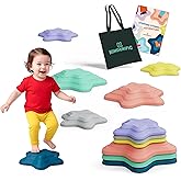Kinderific Stepping Stones for Kids and Toddlers, 6 Star-Shaped Balance Stones, Sensory Play Toy for Ages 3+, Non-Slip, Indoor Outdoor, Multicolor