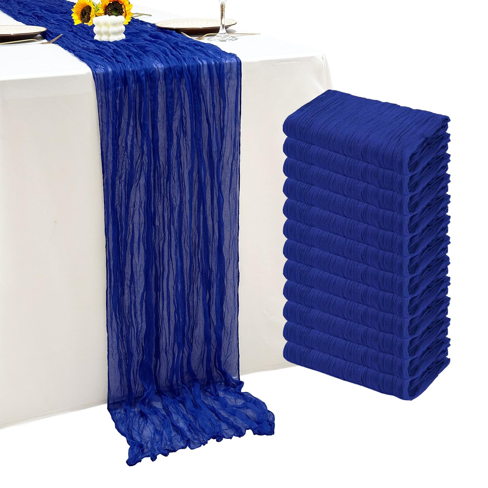 Photo 1 of 12Pack Royal Blue Table Runner 10Ft Cheesecloth Table Runner Boho Gauze Table Runners Long Cheese Cloth Table Runners for Wedding Party Bridal Shower Thanksgiving Christmas