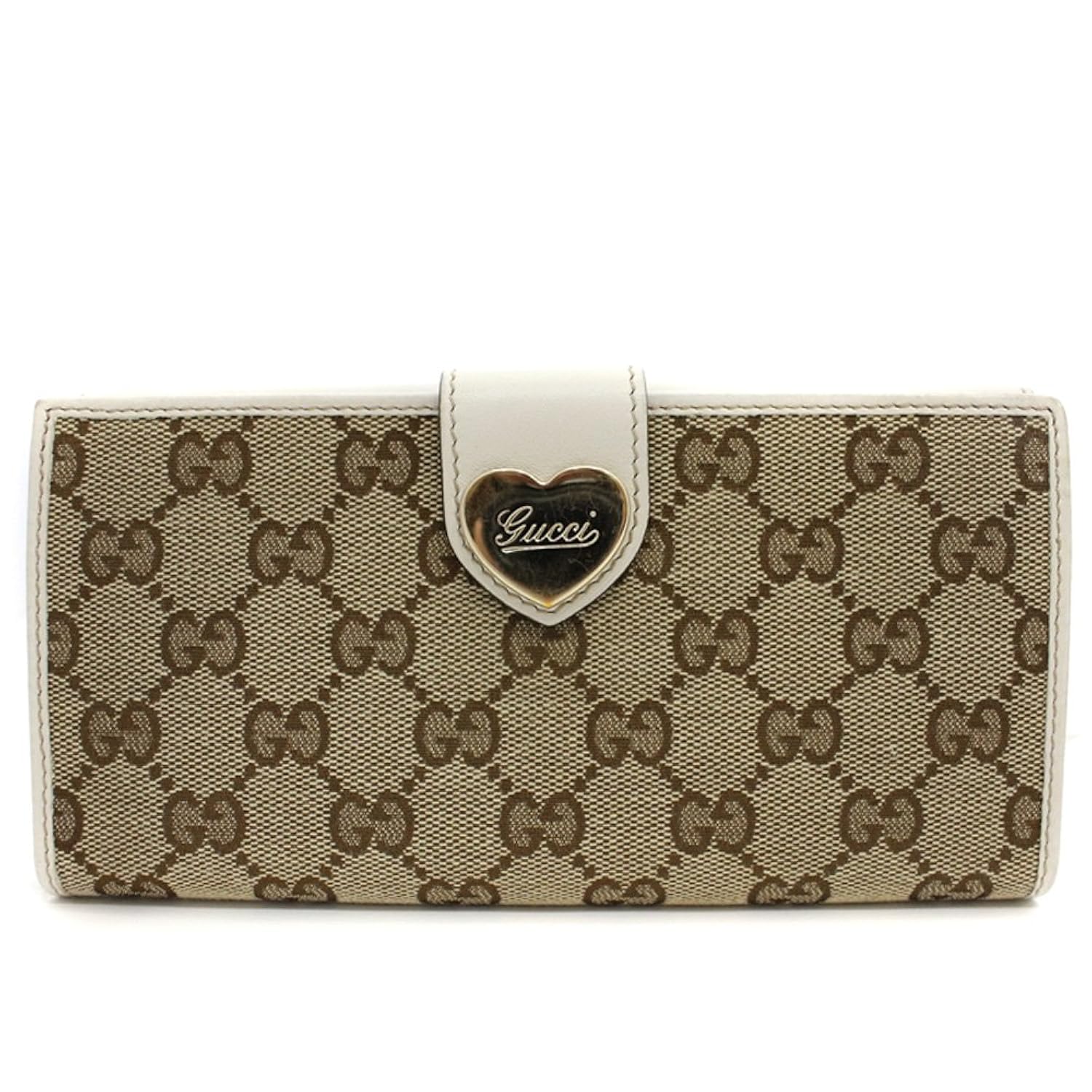 ロゴ ベージュ 二つ折り長財布 Gucci グッチ Ggキャンバス ブラウン B078wpnlz6 3550 中古 ハート W