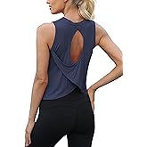 Mippo Wokout Tops for Women Open Back Athletic Gym Tank Backless Shirts Running Crop Tops Loose Fit
