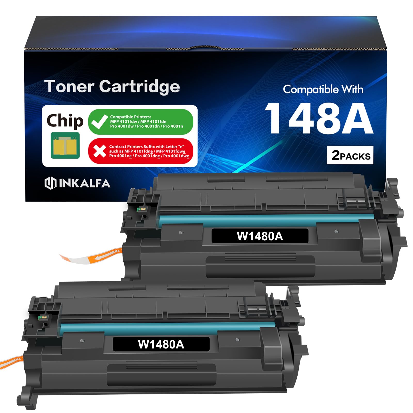 Photo 1 of 148A Toner Cartridge Black MFP 4101fdw Compatible for HP LaserJet 148 148A 148X W1480A Toner for HP LaserJet Pro 4001n MFP 4101fdw 4101fdn 4001dw 4001dn Printer High Yield Ink with Chip 2 Pack