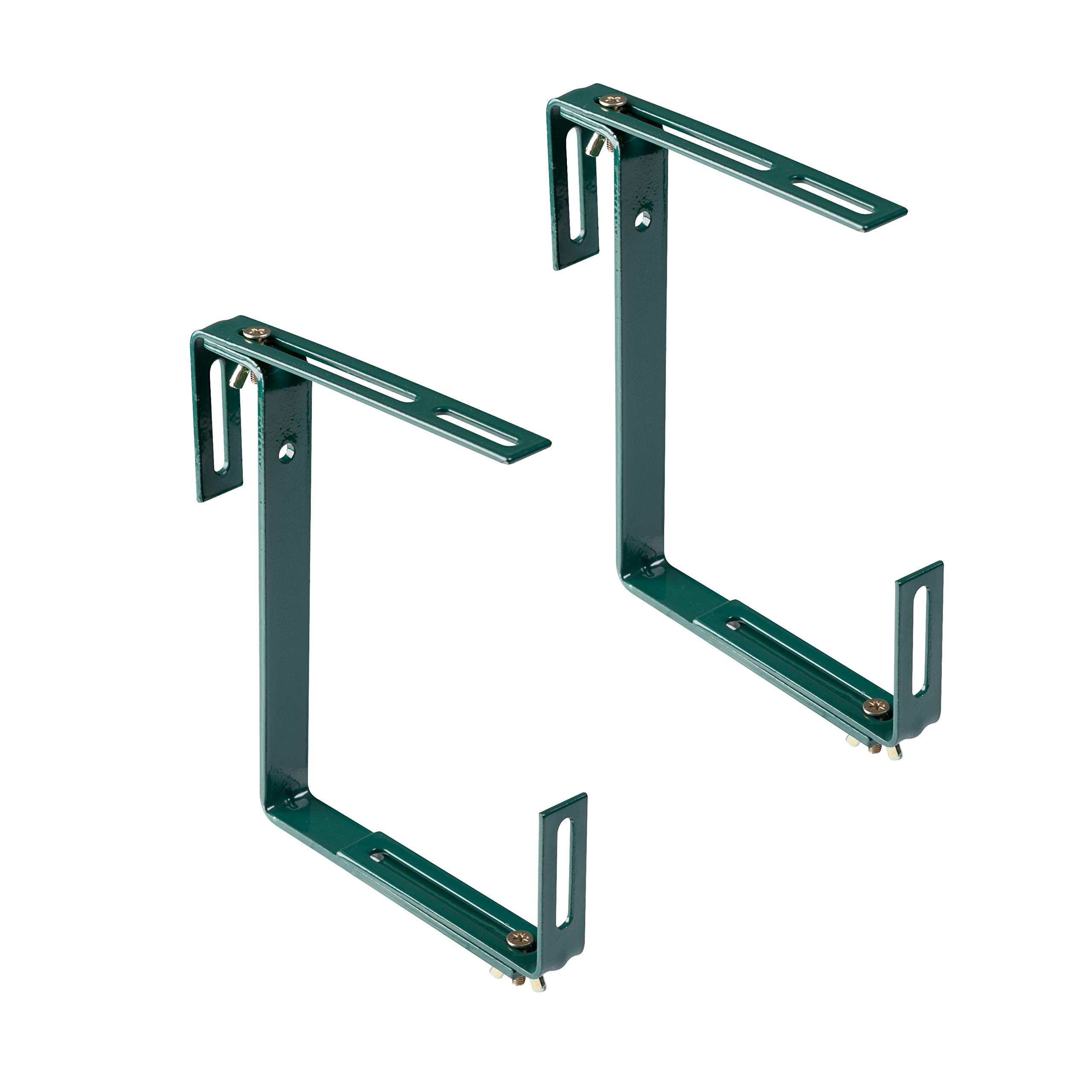 Xclou Window Box Brackets in Green - Flower Box Holder for Mounting on Balconies, Windowsills, or Fences - 2-Fold Adjustable Balcony Brackets
