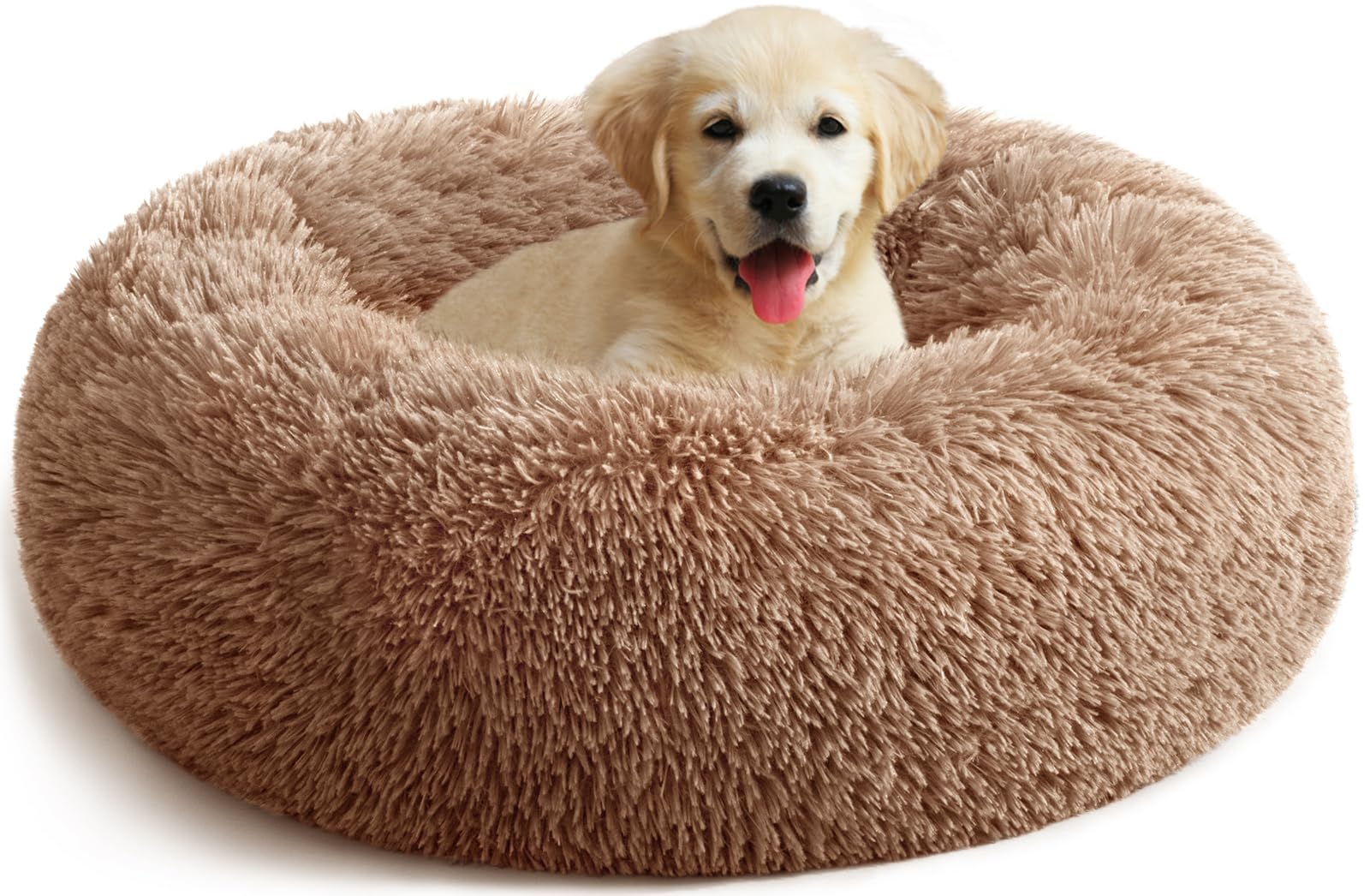 YOJOGEE Calming Donut Dog Bed for Medium Small Dogs Cats, Fluffy Anti Anxiety Dog Beds Washable Puppy Bed Non-Slip Plush Cuddler Warming Round Faux Fur Pet Bed — image 1
