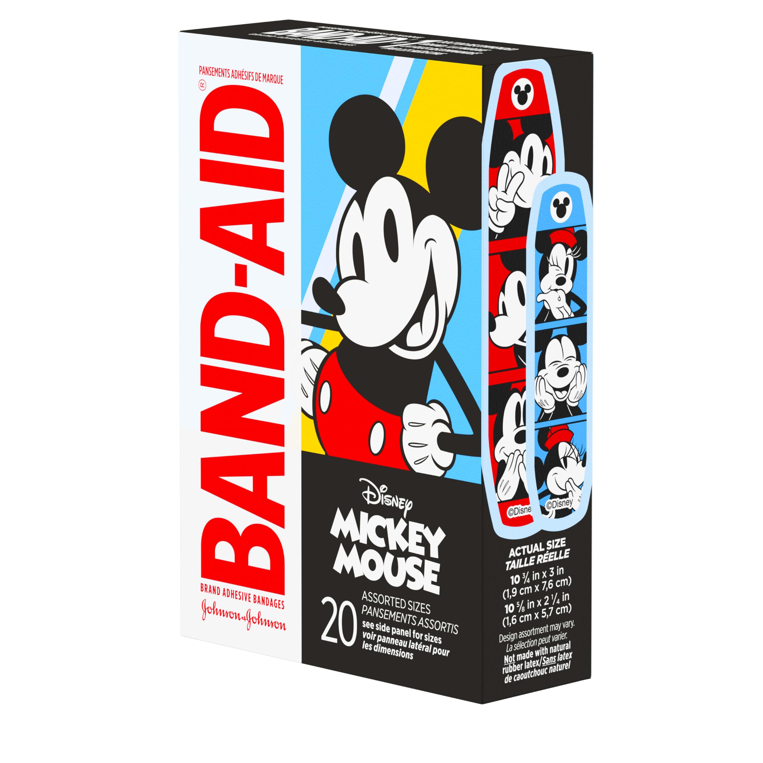 Band-Aid Brand Adhesive Bandages for Minor Cuts & Scrapes, Wound Care Featuring Disney's Mickey Mouse, Fun Bandages for Kids and Toddlers, Assorted Sizes, 20 Count