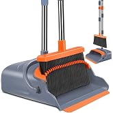 kelamayi Upgrade Broom and Dustpan Set, Self-Cleaning with Dustpan Teeth, Indoor&amp;Outdoor Sweeping, Ideal for Dog Cat Pets Home Use, Stand Up Broom and Dustpan (Gray&amp;Orange)