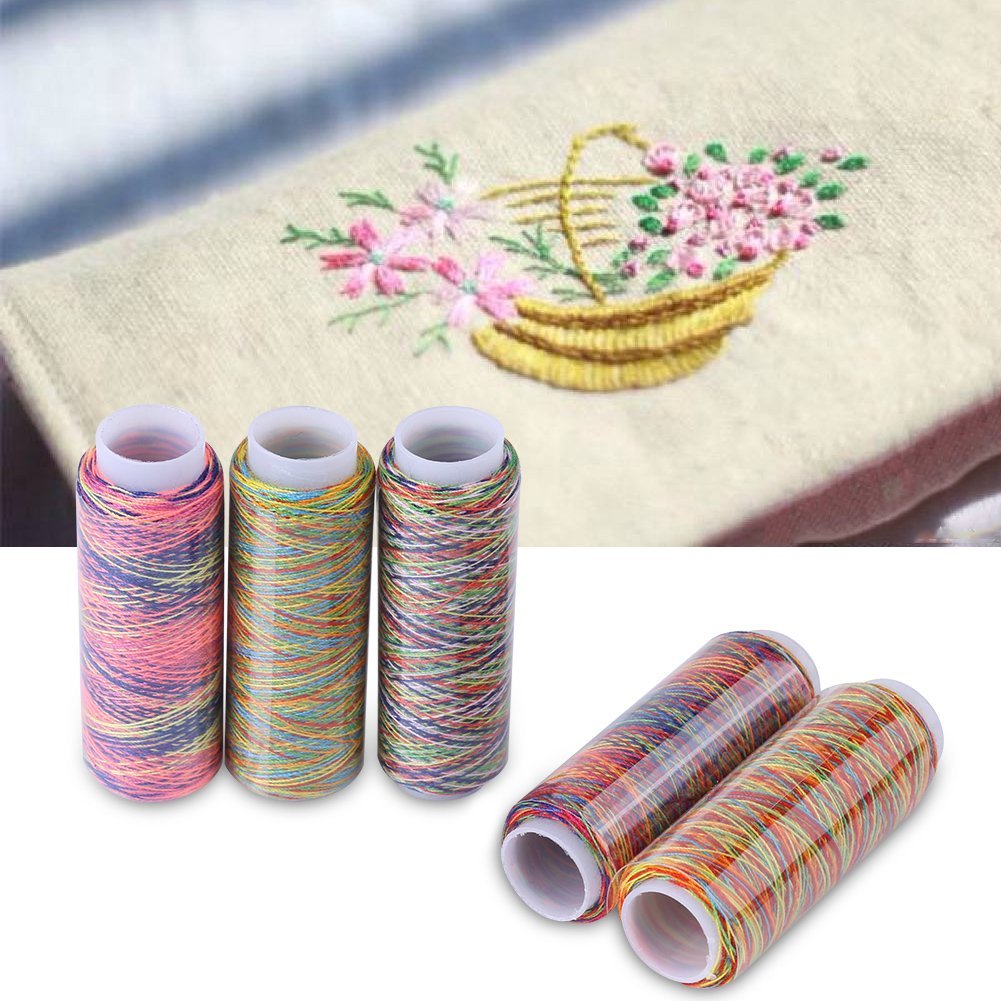 Hztyyier 110m / 120.3 Yards Each Coil Polyester Sewing Threads Multicolor Gradient Sewing Quilting Embroidery Thread Spools Garment Accessory5Pcs Sewing Thread Other Sewing Embroidery Supplies