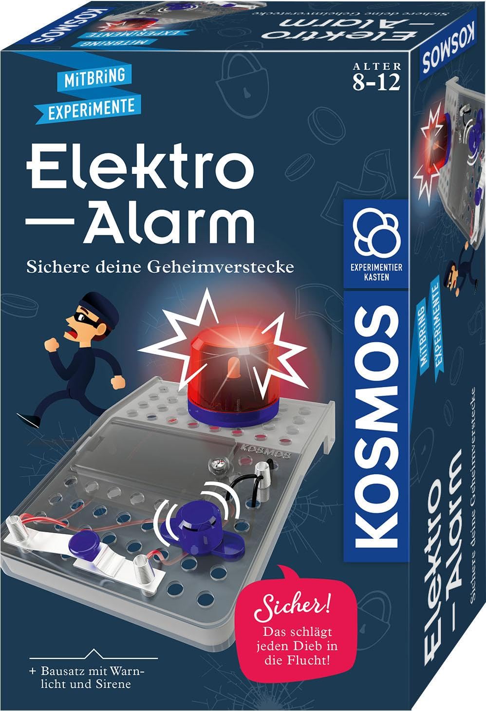 Kosmos 658083 Electric Alarm, Safe Secret Hiding Hideout, Electric Kit for Alarm System, Flashing Warning Light, Siren, Experiment Set for Children from 8 Years, Experiment Box, Birthday Gift, S