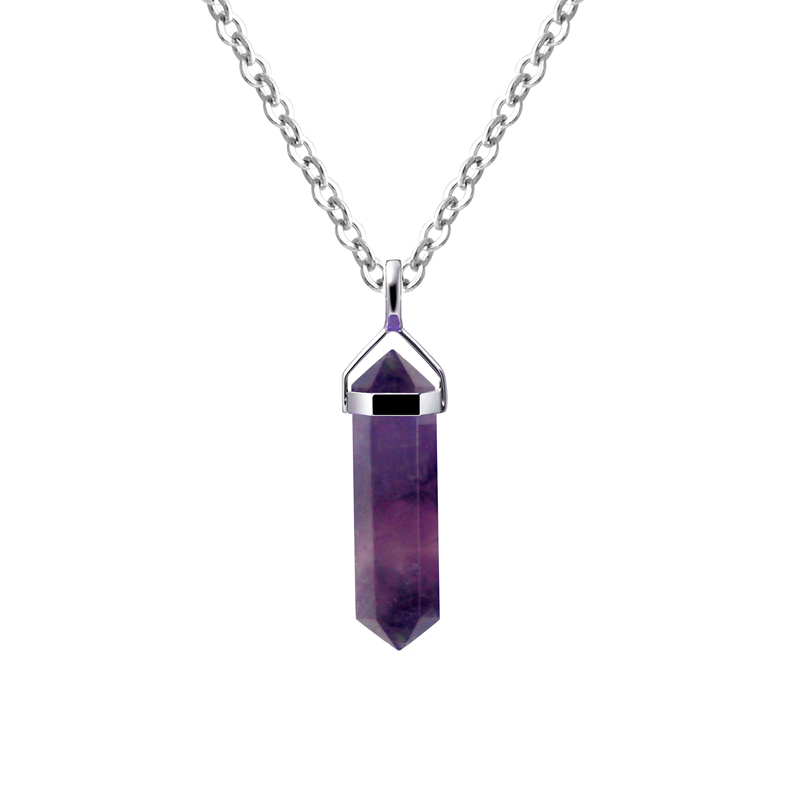 Franki Baker Natural Amethyst Gemstone & Sterling Silver Small Double Point Pendant Necklace. Pendant Length: 3cm Chain Length: 50cm