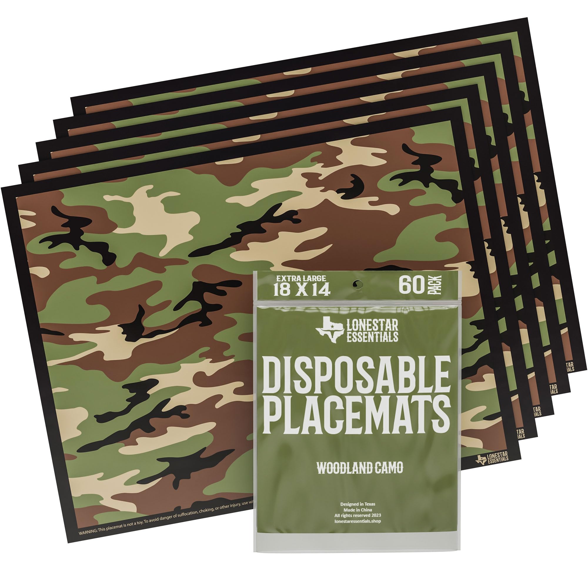 Photo 1 of ***FACTORY SEALED*** Lonestar Essentials (60 Pack) Disposable Placemats for Baby Toddlers Kids | Table Mat with Adhesive Strips Stick on | Extra Large Mats 18" x 14" Waterproof (Woodland Camo)