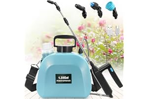 VAXMAY Battery Powered Sprayer 1.35Gallon, Upgrade Garden Sprayer with 3 Mist Nozzles, USB Rechargeable Handle and Retractable Wand with Adjustable Shoulder Strap for Lawn,Garden,Cleaning