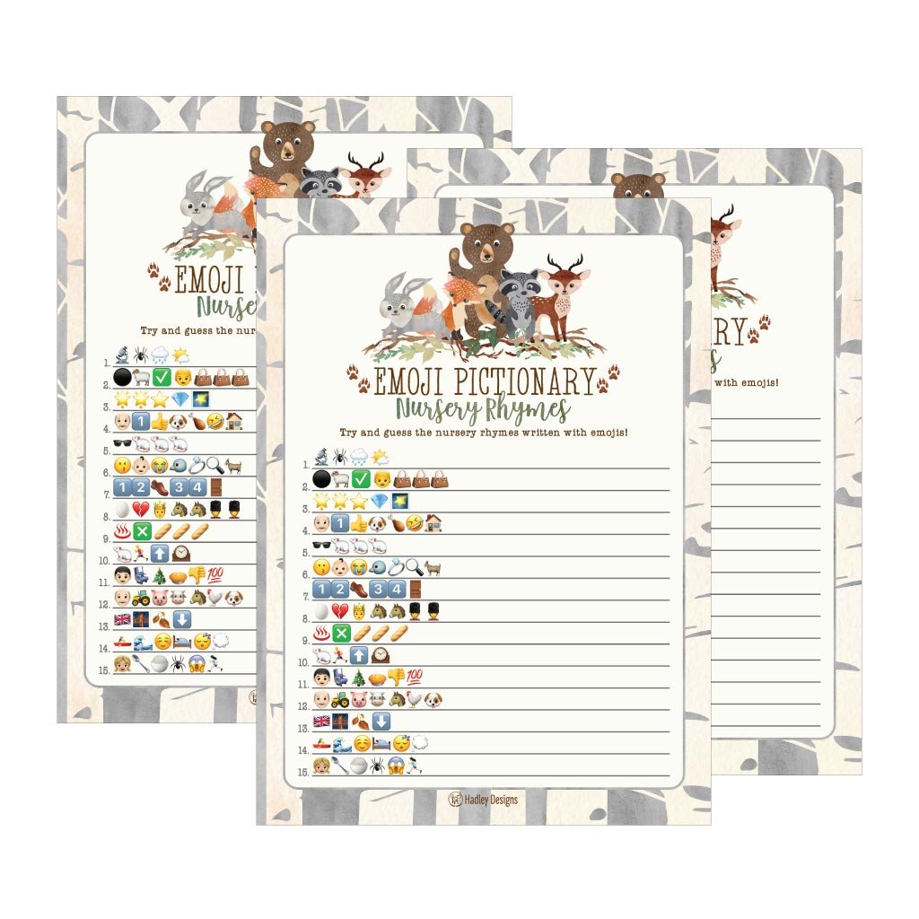 25 Woodland Emoji Nursery Rhyme Baby Shower Game Party Ideas For