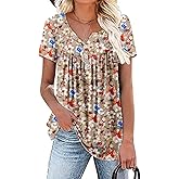 Rainoop Womens Summer Plus Size Tops Blouses Short Sleeve Shirts Lace Pleated Tunic Tops M-4XL