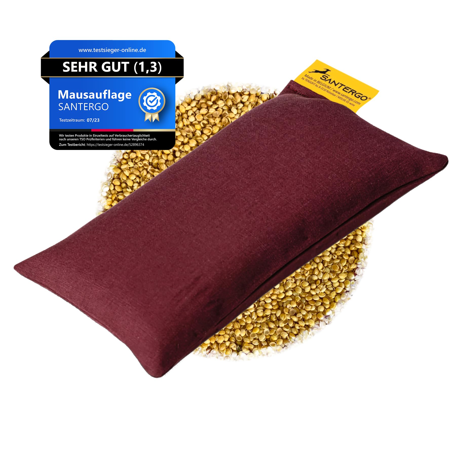 SANTERGO Mouse pad Wrist Rest - Ergonomic Palm Support Made of Organic Millet Chaff, Anti-tendonitis Problem for Computer Mouse, Relieve Wrists, Cushion Support in Bordeaux