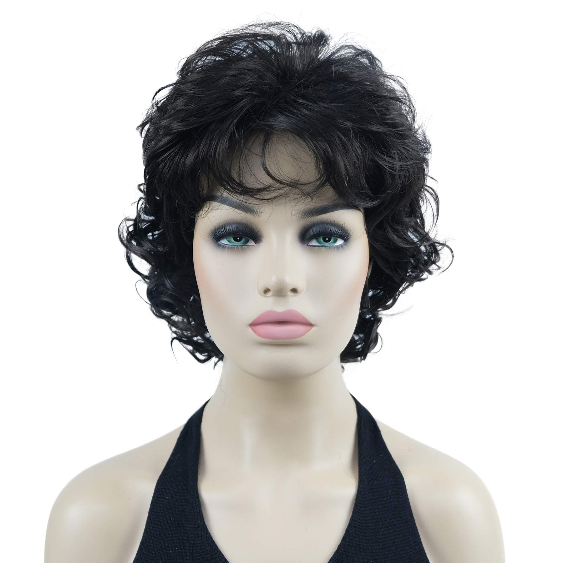 Lydell 10" Women's Short Soft Super Curly Wig Layered Natural Movement Synthetic Wigs (Dark Brown)