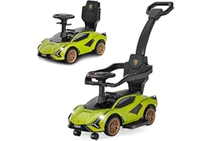 OLAKIDS 3 in 1 Ride on Push Car, Licensed Lamborghini SIAN Baby Sliding with Universal Wheels, Removable Parent Control Handle Guardrails, Toddlers Walking Toy with Music, Under Seat Storage (Green)