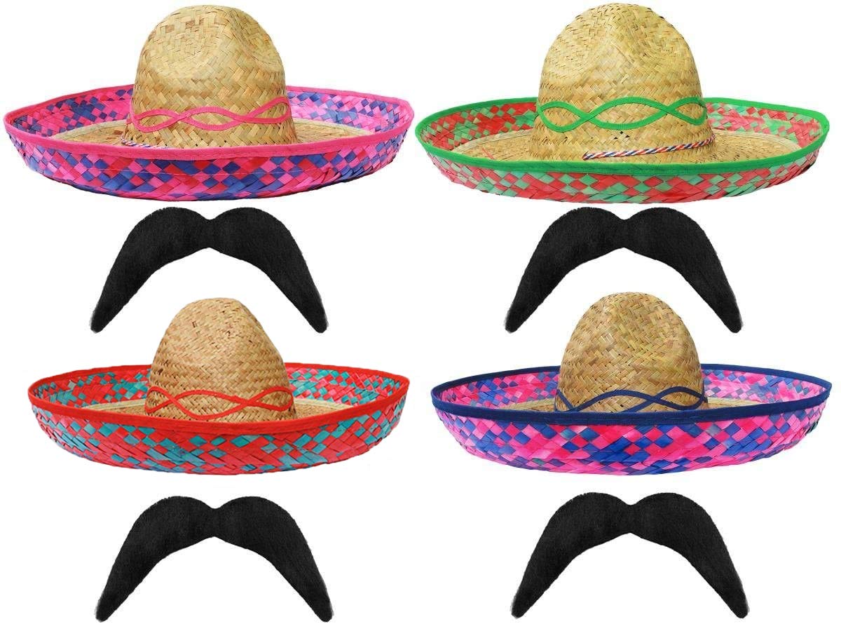 RED MEXICAN SOMBRERO STRAW HAT + 