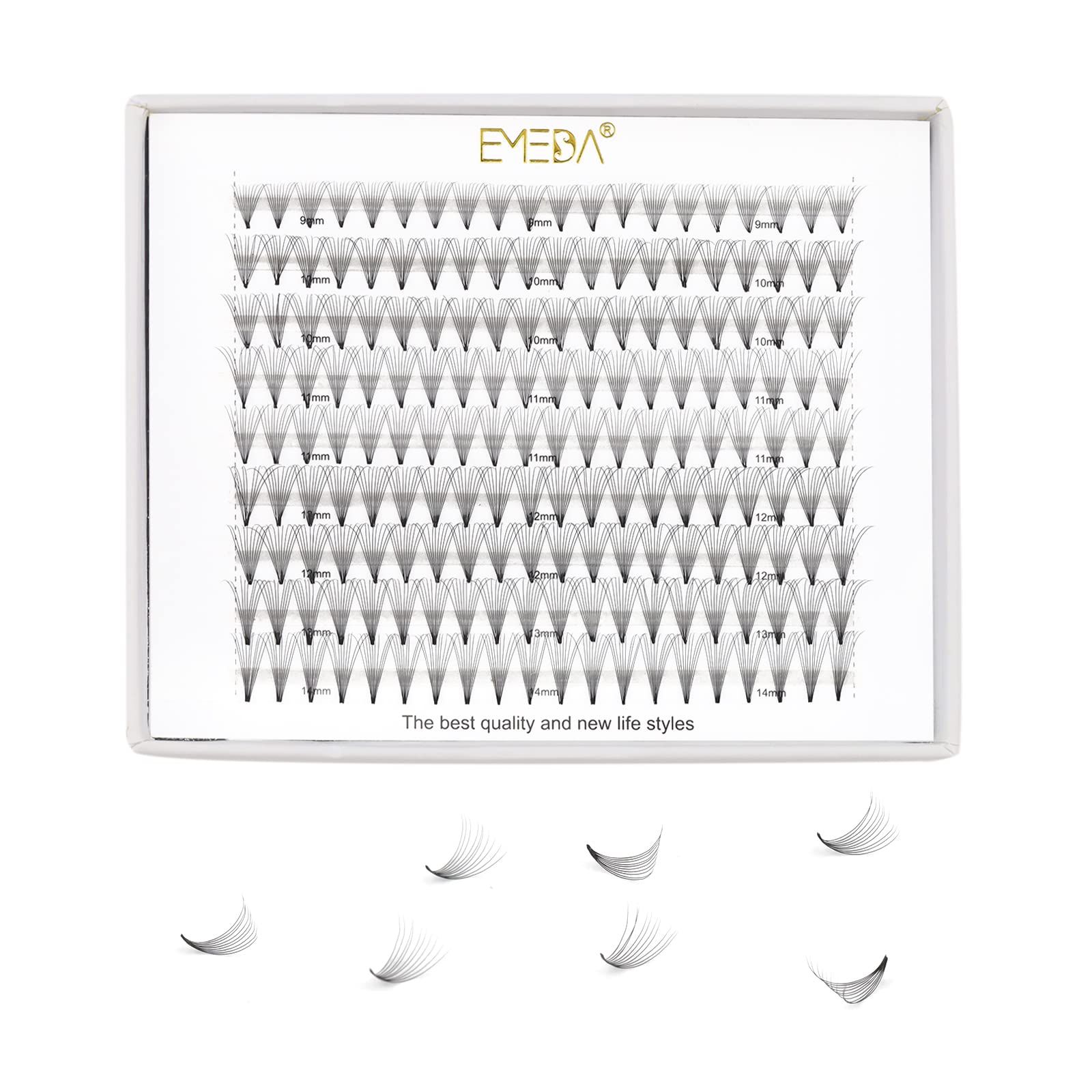 EMEDA Premade Volume Fans 8D Eyelash Extensions 9 Lines D Curl Volume Lashes 0.07mm 9mm-14mm Mix Length Pre Made Volume Lash Extensions 8D Cluster Eyelashes (8D 10mm) — image 1