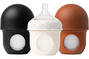 Boon Nursh Reusable Silicone Baby Bottles with Collapsible Silicone Pouch Design - Everyday Baby Essentials - Stage 1 Slow Flow Baby Bottles - Speckle - 4 Oz - 3 Count