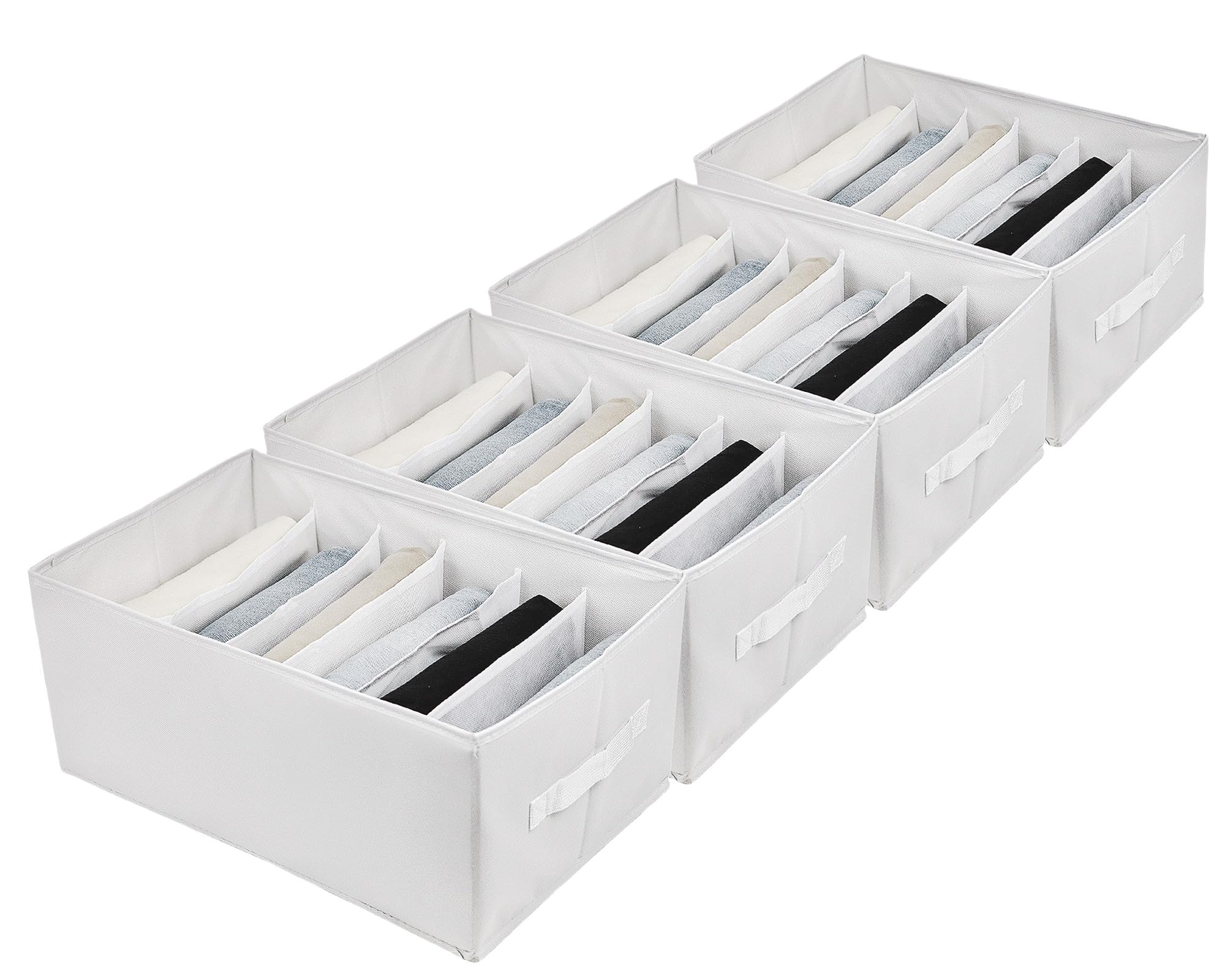 Lucoridy 4PCS Large Wardrobe Storage Organiser 6 Compartments Clothes Storage Boxes for Jeans Pants Sweater Shirt - Clothing Dividers Organizer for Shelf, Closet, Bedroom (White)