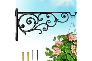 Gray Bunny Outdoor Plant Hanger Hook, 14” Large Victorian Heavy Duty Iron Wall Hooks for Bird Feeders, Lanterns, Wind Chimes, Patio Decor - Black