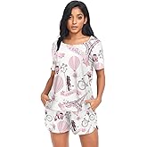 vvfelixl Women'S Pajama Sets Beer Wine Glass Fork Spoon Knife Cocktail Cute Drink Pattern Sleepwear Lounge Sets For Women S