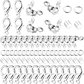 1200 Pcs Jewelry Making Accessories Set with 100 Pieces Lobster Claw Clasp 300 Pieces Bead Tips Knot Covers 400 Pieces Crimp Tube Beads and 400 Pcs Open Jump Ring Connectors for DIY Jewelry (Silver)