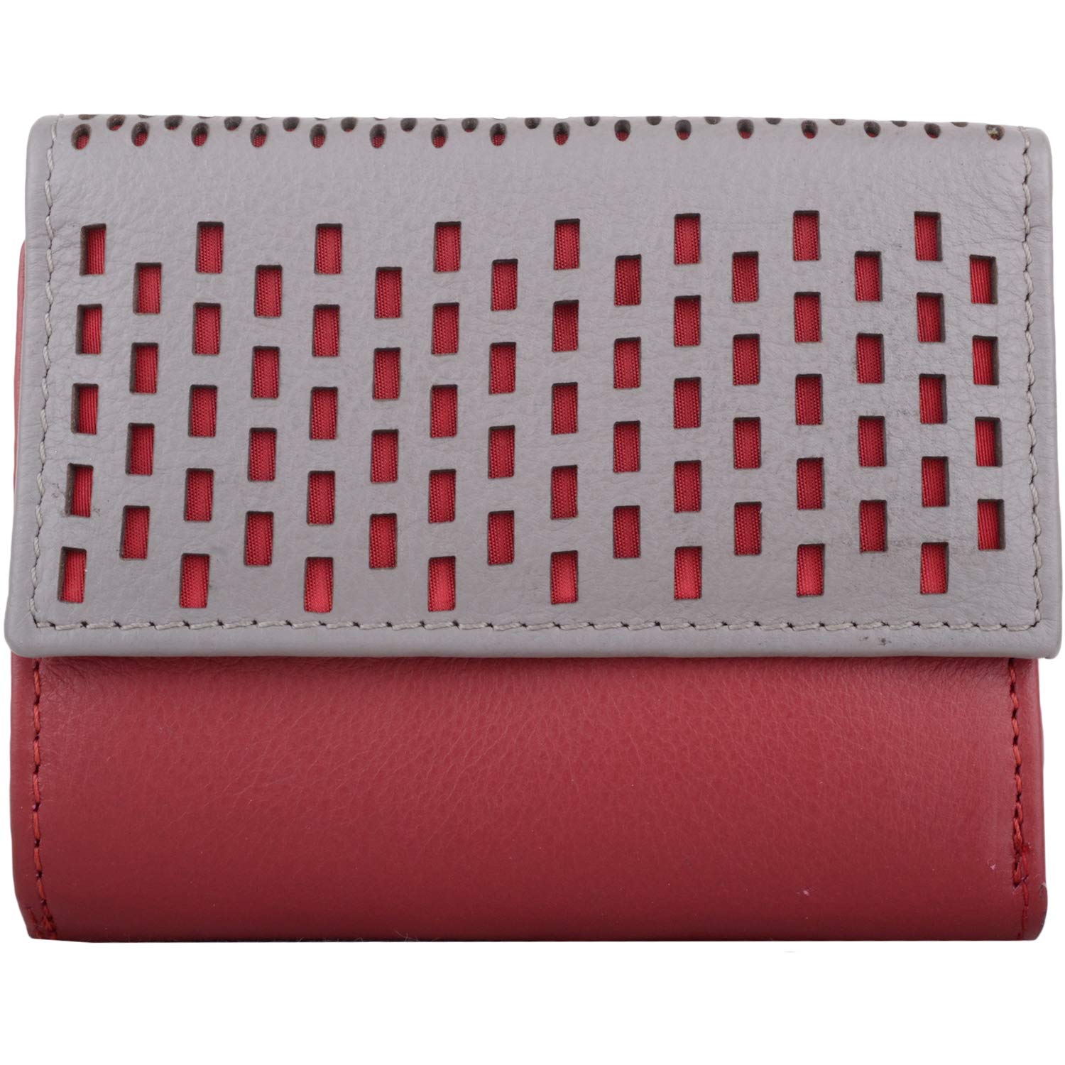 Valita Womens Small Soft Leather Multi-Colour Tri-Fold Money/Coin Purse/Pouch - Red/Grey