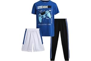 Pro Athlete Boys' Active Pants Set - 3 Piece Performance T-Shirt Shorts and Jogger Sweatpants - Sport Outfit for Boys (8-16)