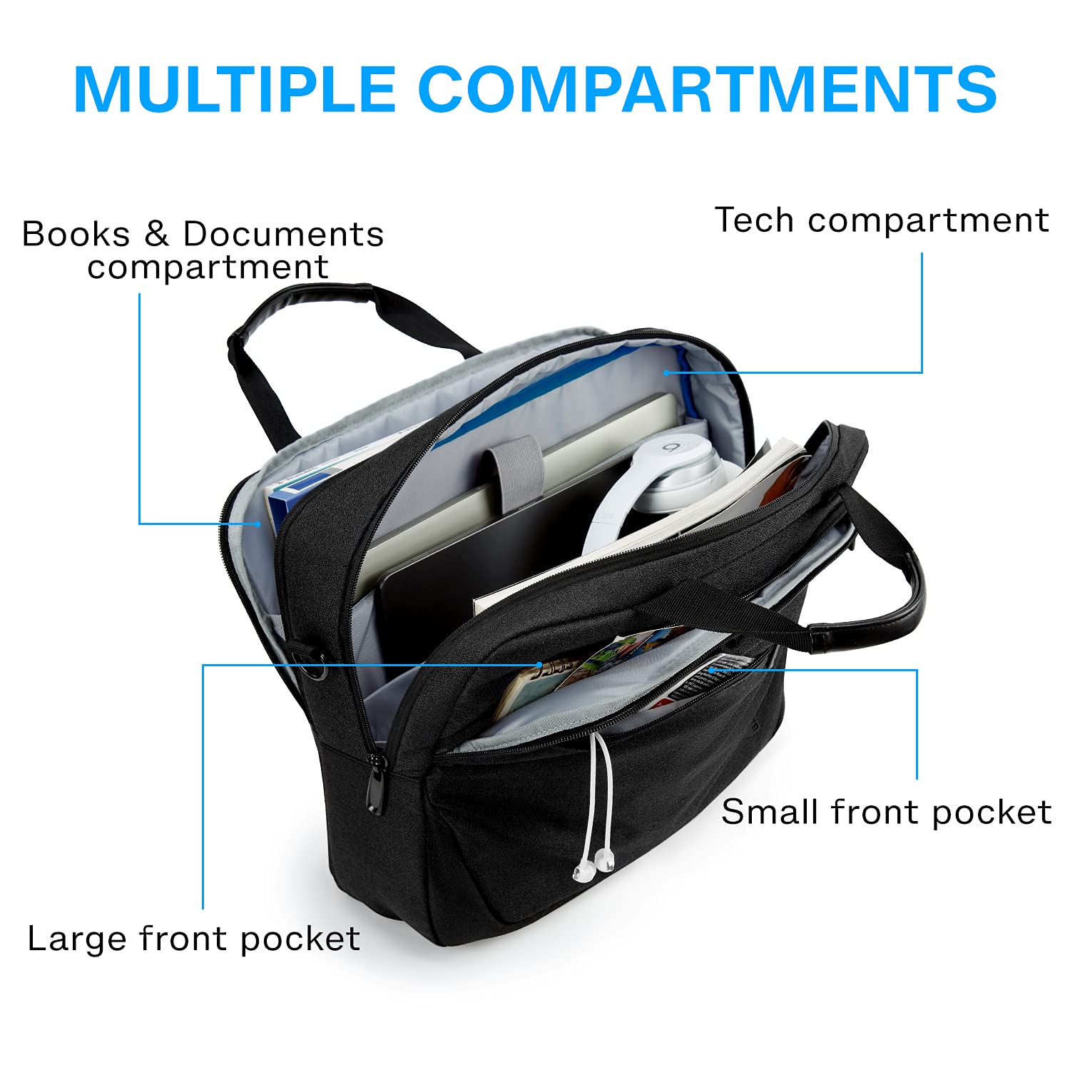 BAGSMART Laptop Bag, 15.6 Inch Briefcase Men, Lockable Computer Bag Work Bag, Water-Repellent Shoulder Messenger Bag Travel Office Business, Black