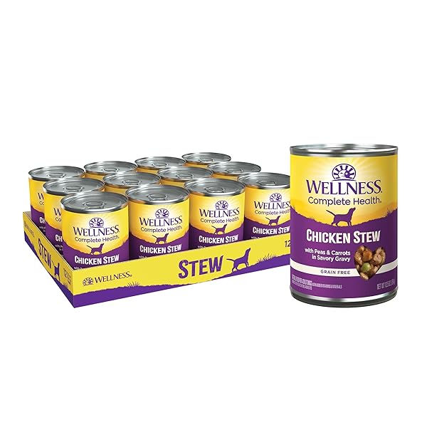 WELLNESS COMPLETE HEALTH THICK & CHUNKY NATURAL GRAIN FREE CANNED WET DOG FOOD, CHICKEN STEW, 12.5-OUNCE CAN (PACK OF 12)