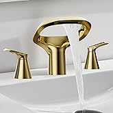 Gold Bathroom Faucet 3 Hole, 8 Inch Widespread Gold Faucets 2-Handle for Bathroom Vanity Sink with Adjustable Spout, with Supply Line, for 6 to 12 in Sink