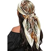 KorhLeoh 35 Inch Floral Print Silk Head Scarf for Women Satin Hair Neck Scarf Wrap Large Lightweight Bandana