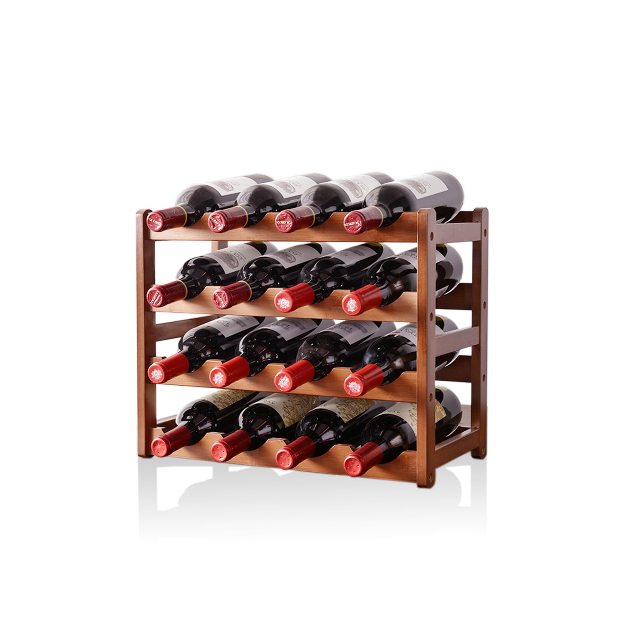 YKUKIZEE 16 Bottles Wooden Wine Racks Free Standing, 4 Tier Wine Bottles Display Shelves, Wine Storage Holder for Bar Cupboard Pantry Countertop