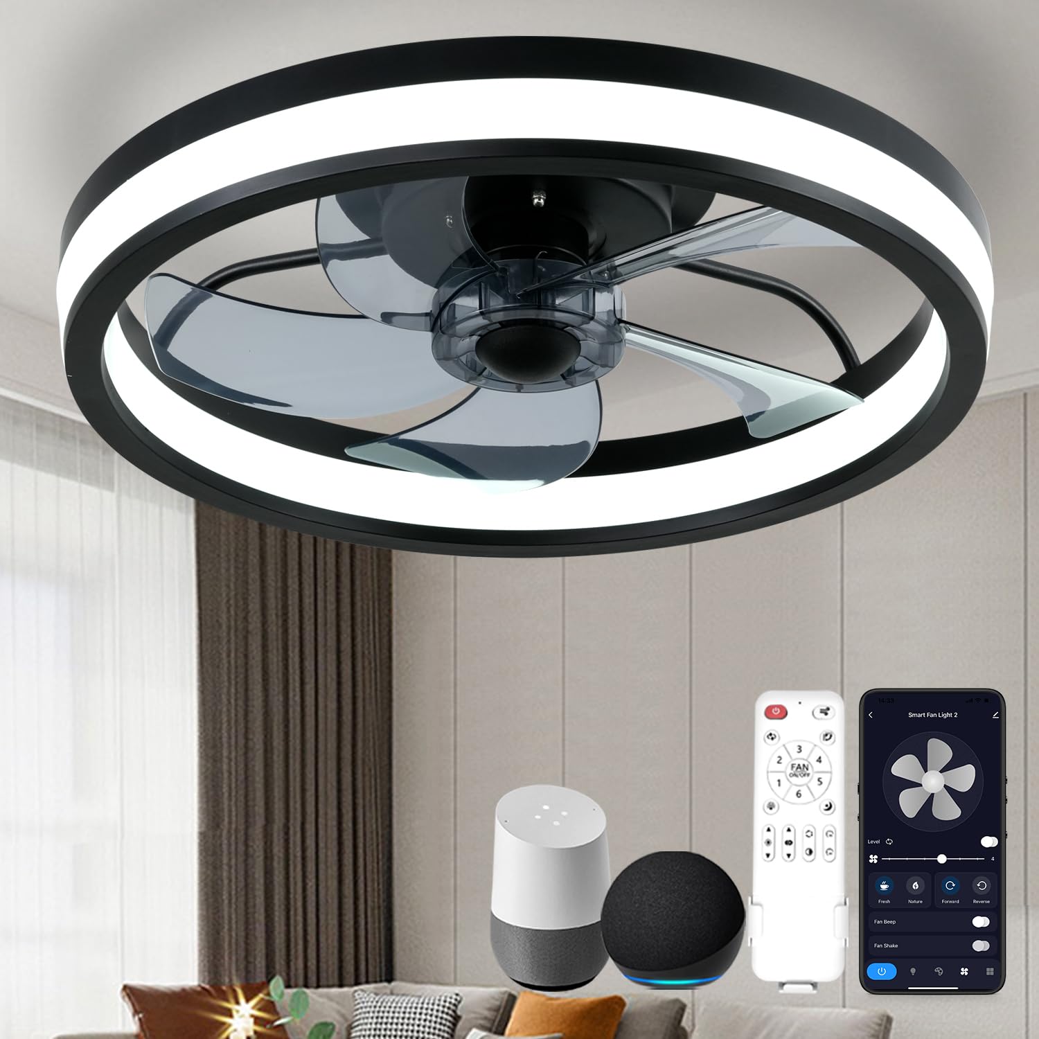 Orison Ceiling Fan With Lights With Alexa/Google Assistant/APP C