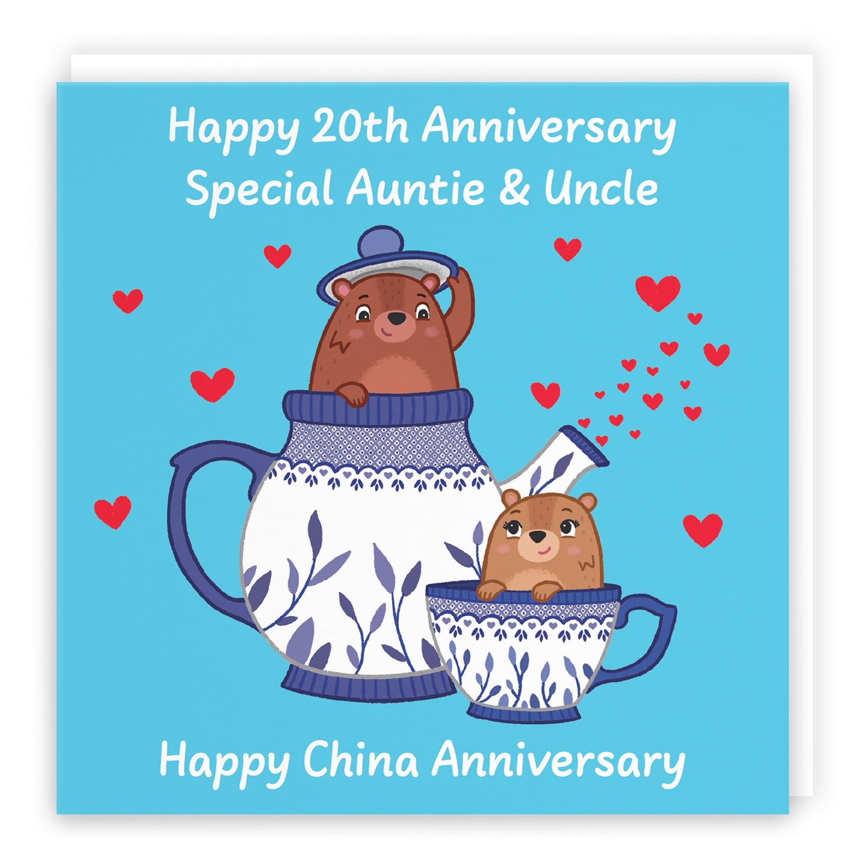Hunts England - Auntie And Uncle 20th Anniversary Card - China Anniversary - 20 Years - Cute Fun Bears Card - Love Story Collection