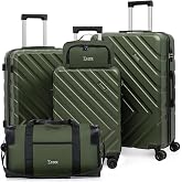 Eeeza Luggage Sets,5 Piece (20"/24"/28"/DB/TB) Green | Removable wheels,Spinner Wheels dimensions 22x14x9 inches, airline compliant,combination lock