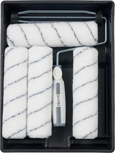Harris 9in Walls Ceilings Paint Roller Set 4 Medium Pile Sleeves Frame Tray