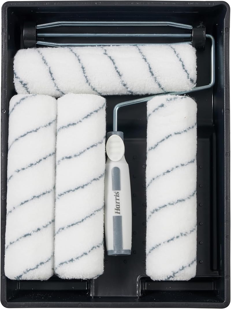 Harris 9in Walls Ceilings Paint Roller Set 4 Medium Pile Sleeves Frame Tray
